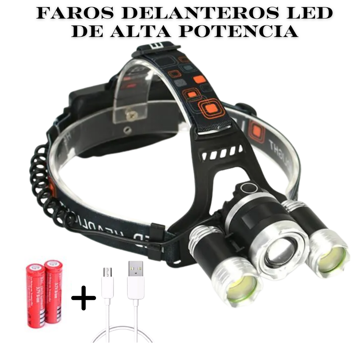 Linterna Frontal 3 Faros LED USB